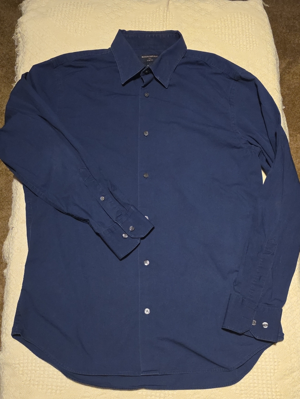 Banana Republic Men's Navy Button-Down Dress Shirt - Stretch, Classic Fit, Large